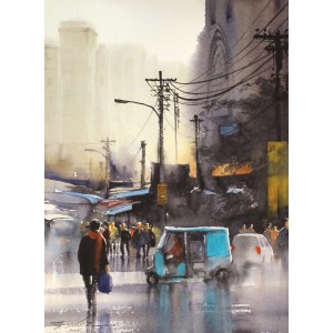 Sarfraz Musawir, 11 x 15 Inch, Watercolor on Paper, Cityscape Painting, AC-SAR-156